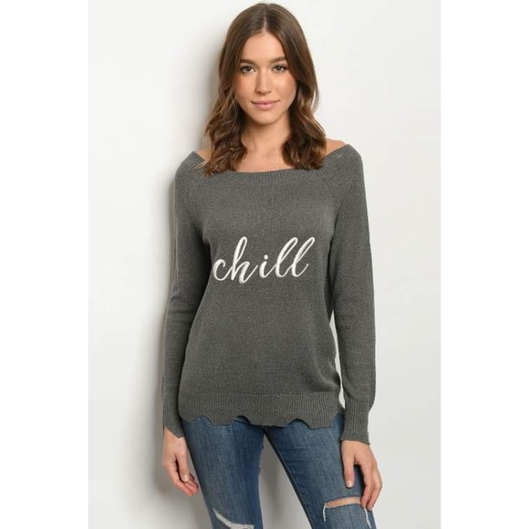 Chill embroidered boat neck cutout sweater - Picture 2 of 10
